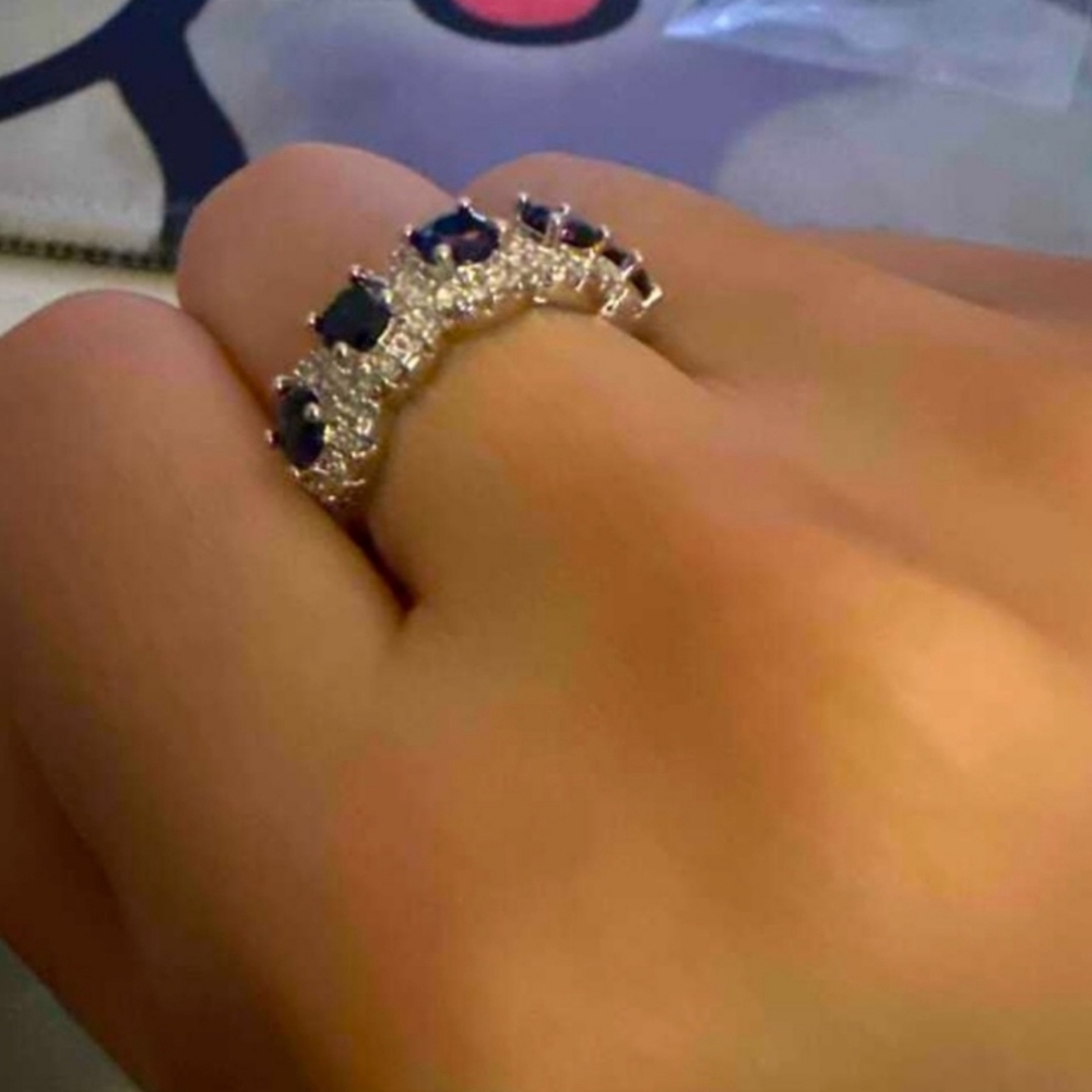 New Blue Sapphire Diamond Silver Ring - Picture 6 of 6